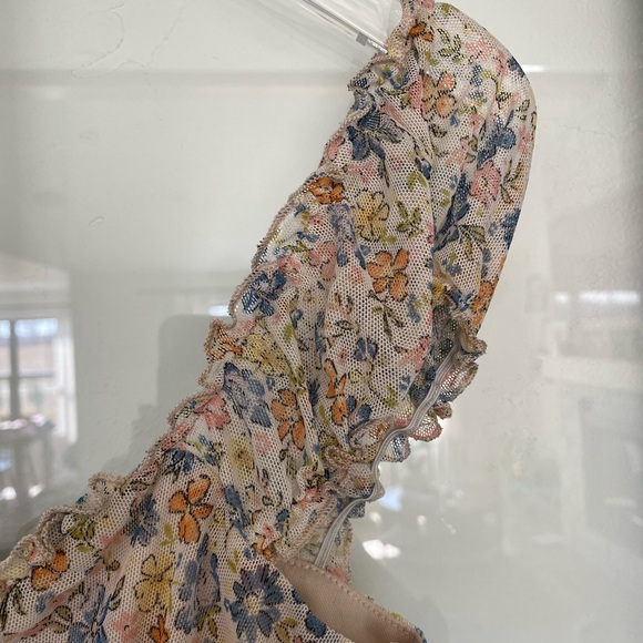 Altar'd State Floral Mesh Short Dress Ruffle Tie Sleeveless Sweetheart XS - Picture 6 of 8